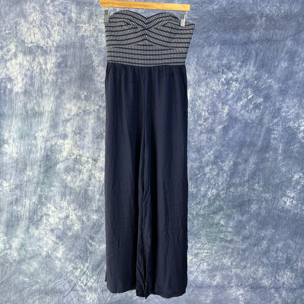 Anthropologie Hutch Mykonos Strapless Navy Jumpsuit Sz 6P